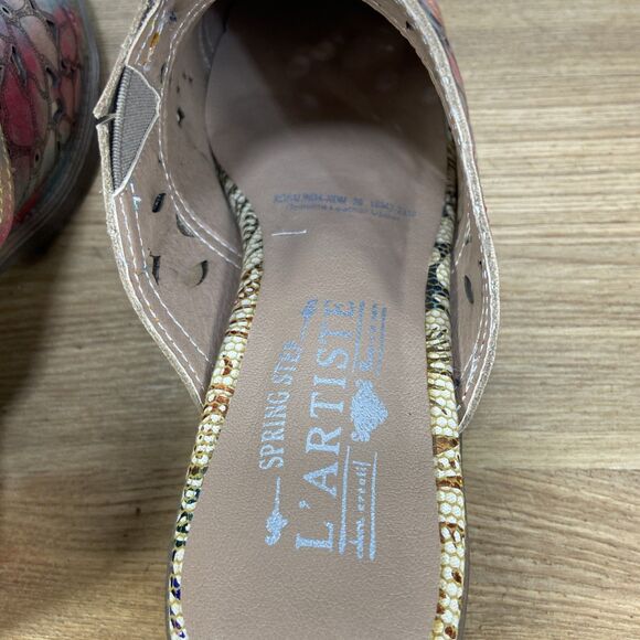 Spring Step L'Artiste Shoes Womens Size 36 Floral Cut Out Slip On Mules Colorful - Picture 7 of 12